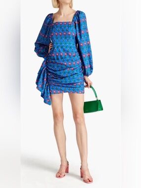 Rhode Mini Dress Mina Draped Blue "Love Song" Floral Print New size XS